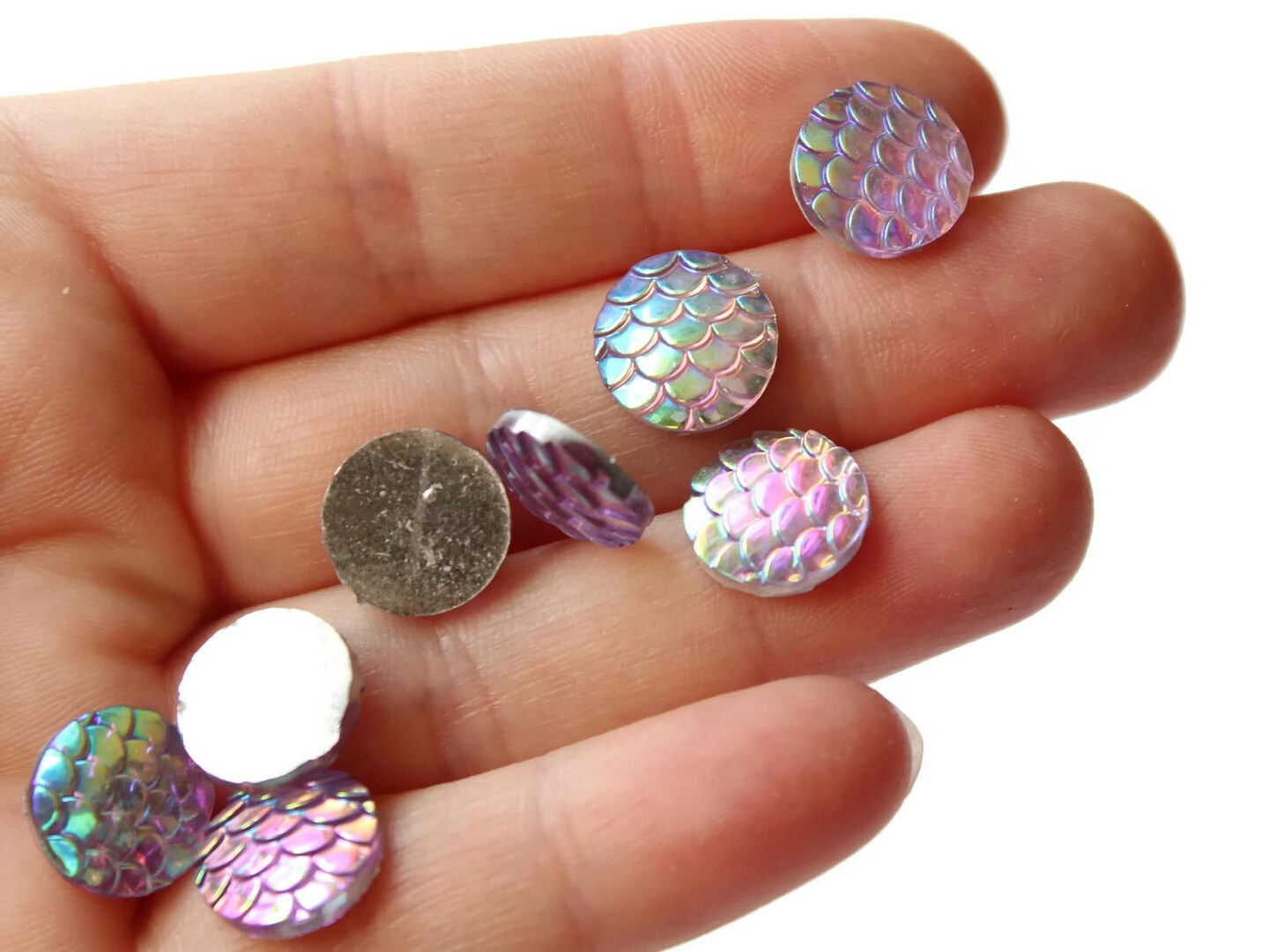 20 12mm Round Lavender Purple Mermaid Scale Cabochons Dragon Cabochon