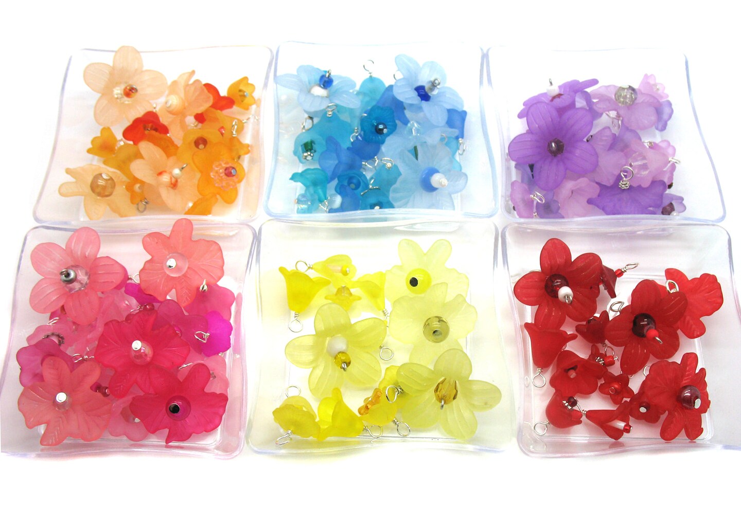25 Assorted Flower Charms, Rainbow of Colors, Acrylic Flower Bead Dangles, Adorabilities