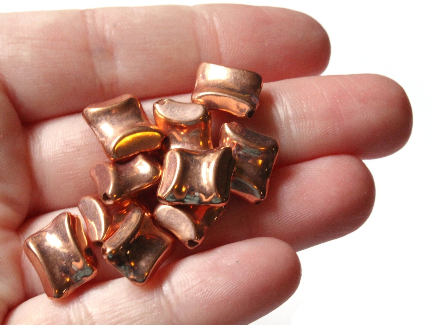 20 14mm Twisted Diamond Vintage Red Copper Plated Plastic Beads Loose New Old Stock Beads