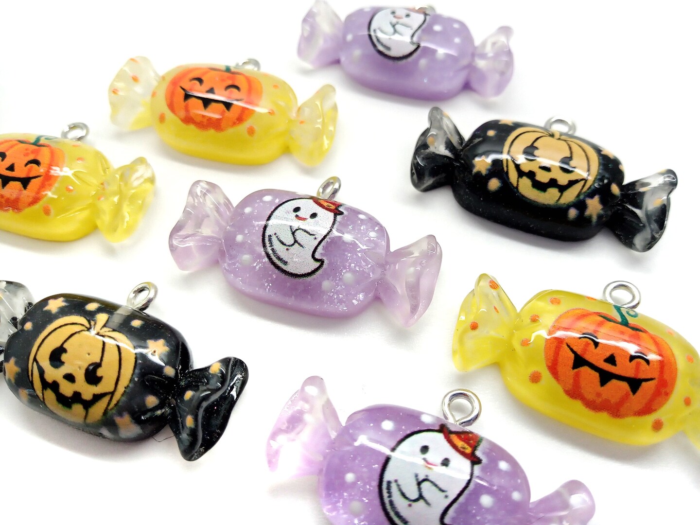 Halloween Candy Charms, Kawaii Ghosts and Pumpkins, 8pc Creepy Cute Pendants, Adorabilities