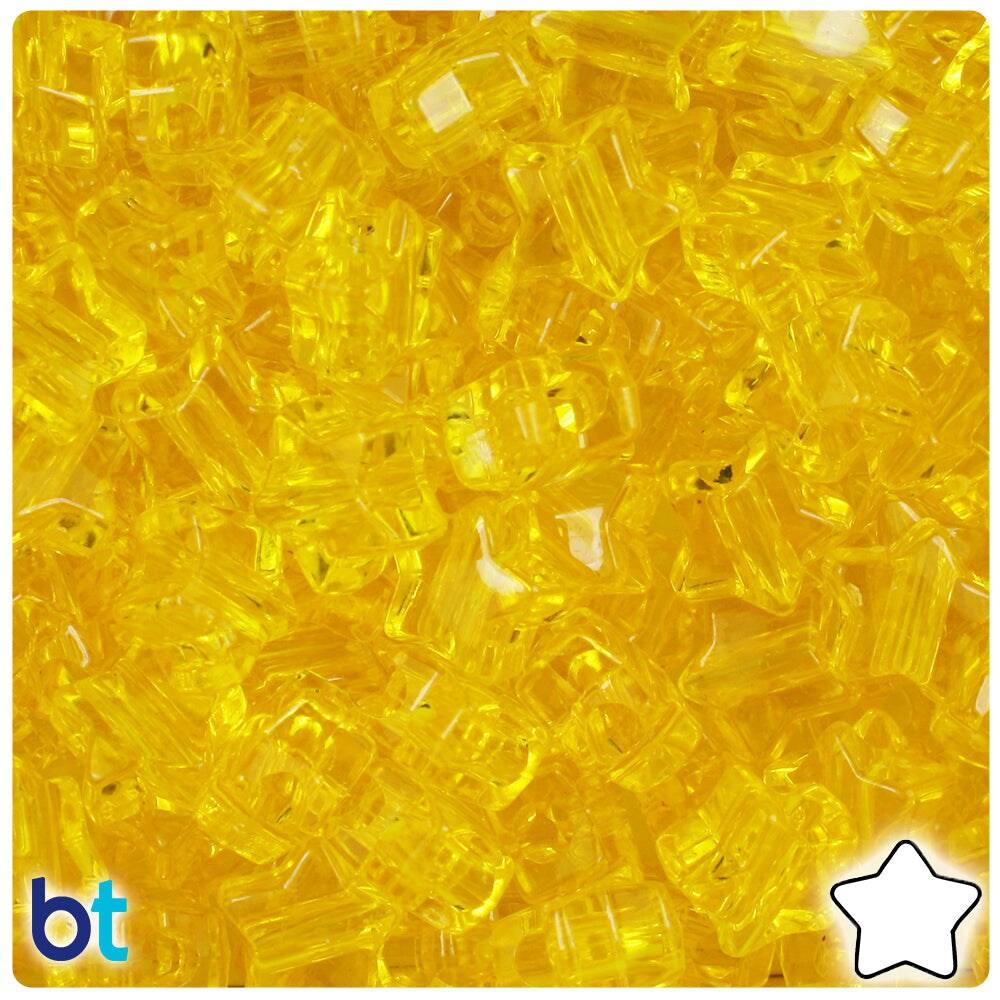 BeadTin Dark Yellow Transparent 13mm Star Plastic Pony Beads (250pcs)