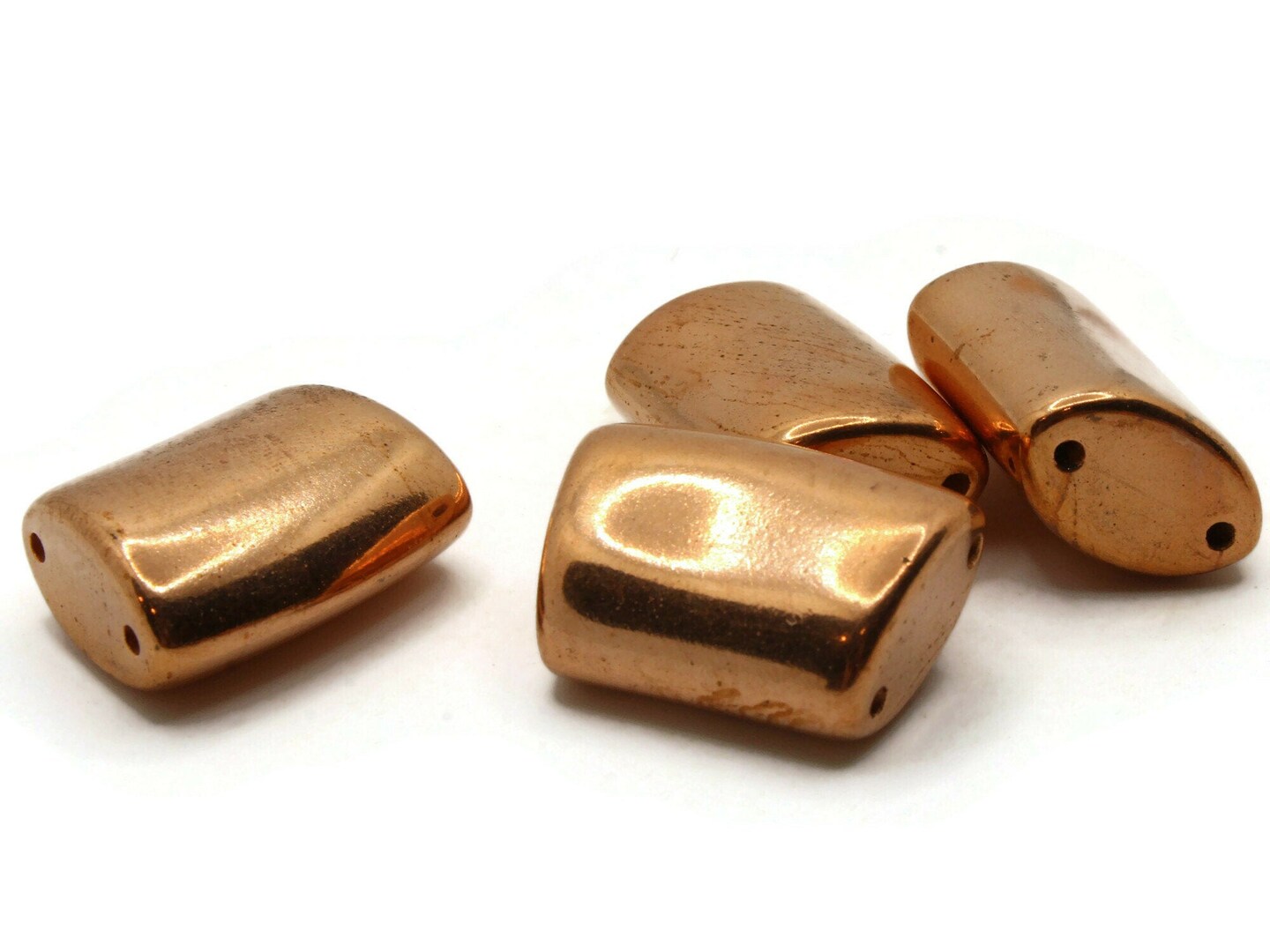 4 32mm Two Hole Flat Curved Rectangle Vintage Red Copper Plated Plastic Bead