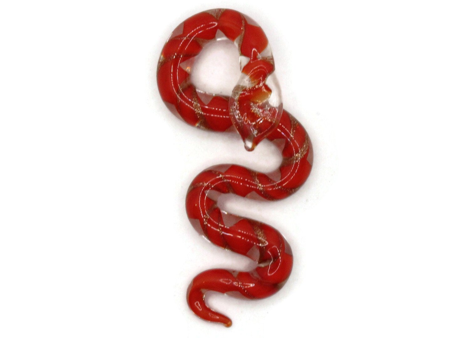 Red Gold and Clear Spiral Glass Snake Pendant