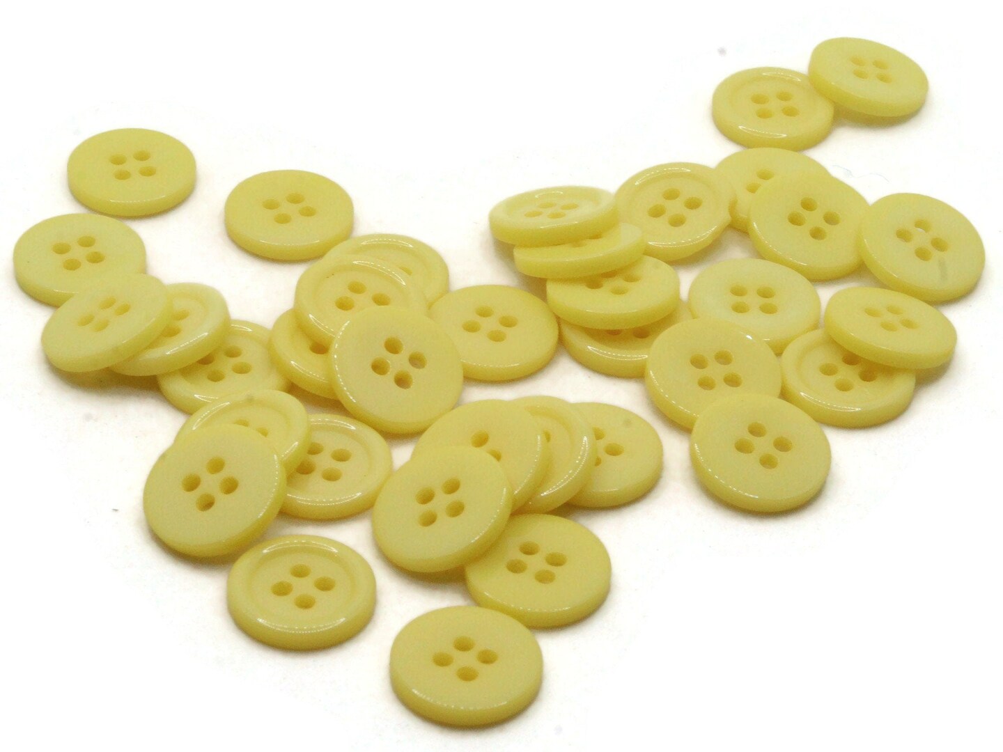 36 15mm Yellow Flat Round Plastic Four Hole Buttons