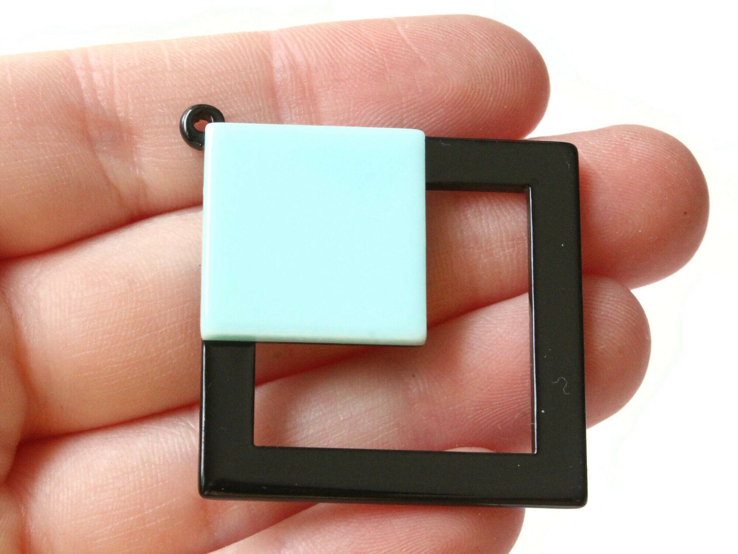 2 51mm Blue and Black Double Square Resin Pendants