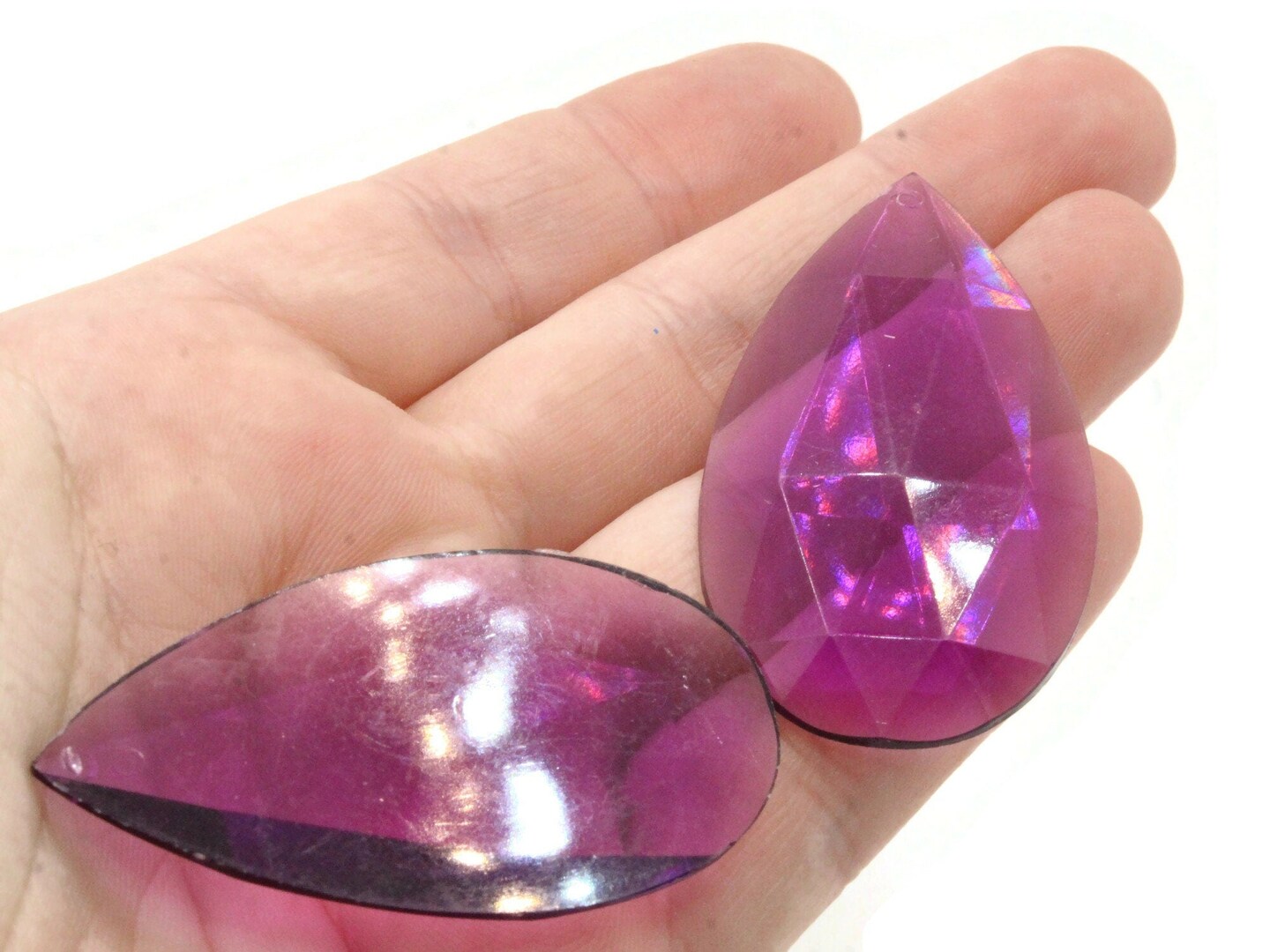 4 50mm Faceted Teardrop Purple Vintage West German Plastic Cabochons