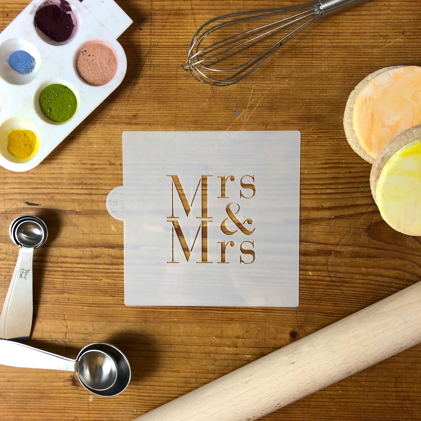 Mrs &#x26; Mrs Cookie &#x26; Craft Stencil | CM039 by Designer Stencils | Cookie Decorating Tools | Baking Stencils for Royal Icing, Airbrush, Dusting Powder | Craft Stencils for Canvas, Paper, Wood | Reusable Food Grade Stencil