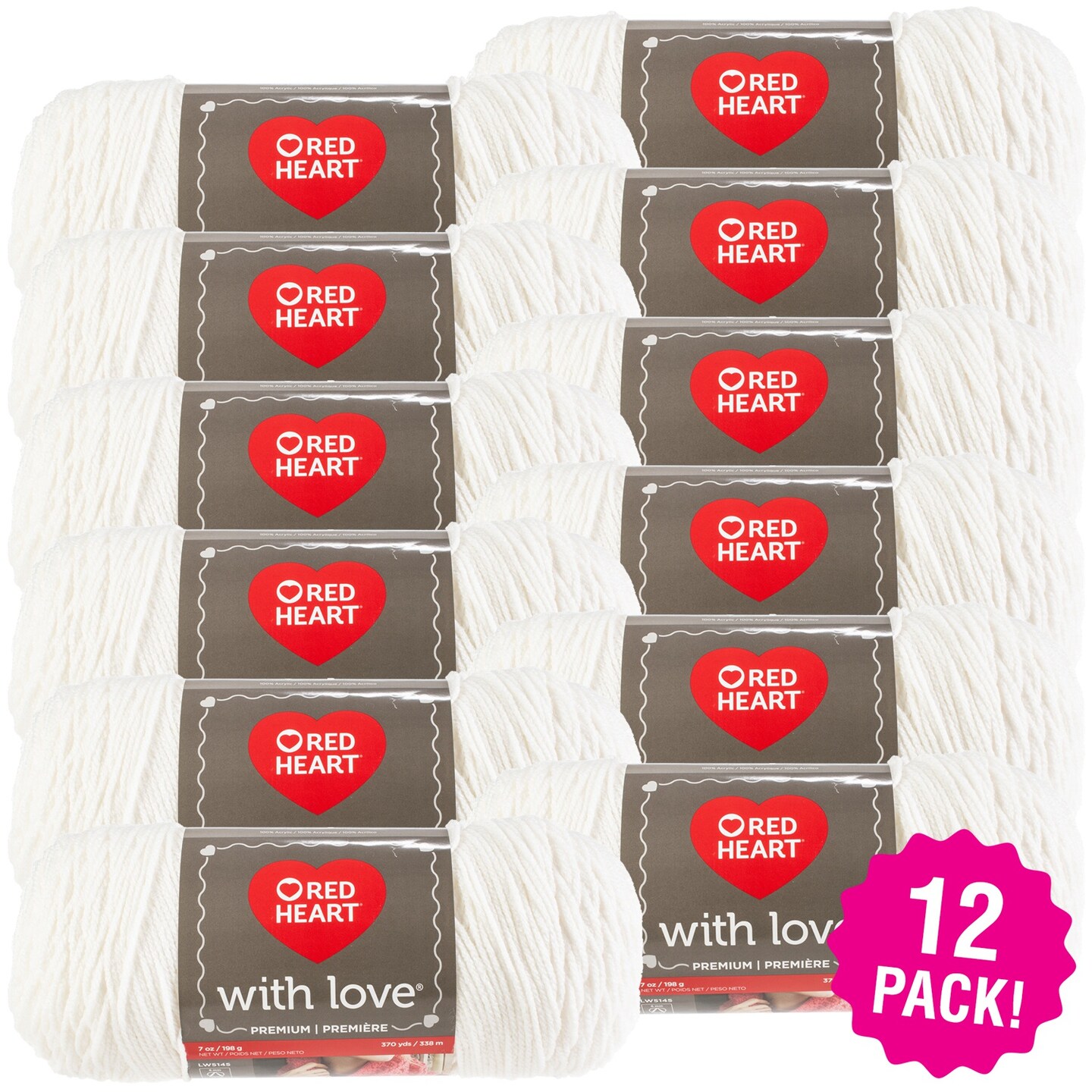 Multipack of 12 - Red Heart With Love Yarn-Eggshell