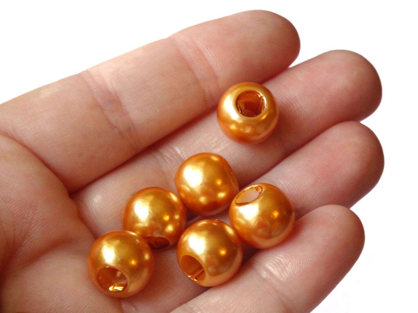 40 12mm Large Hole Orange Pearl Beads Round Plastic Pearl Beads