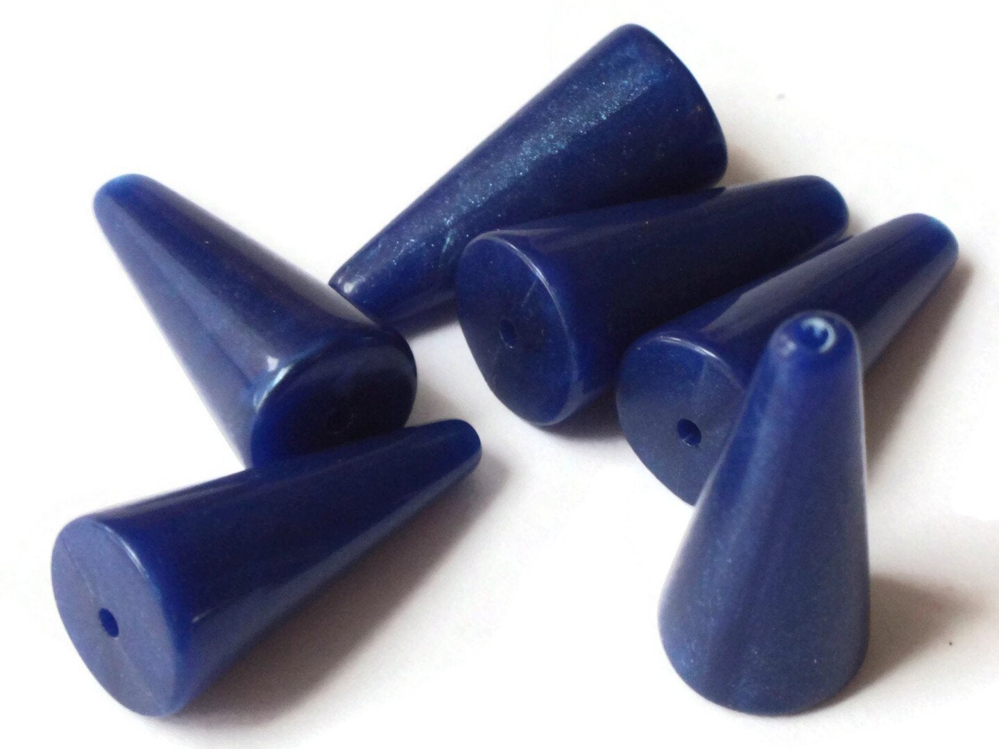 6 22mm Blue Cone Vintage Plastic Beads