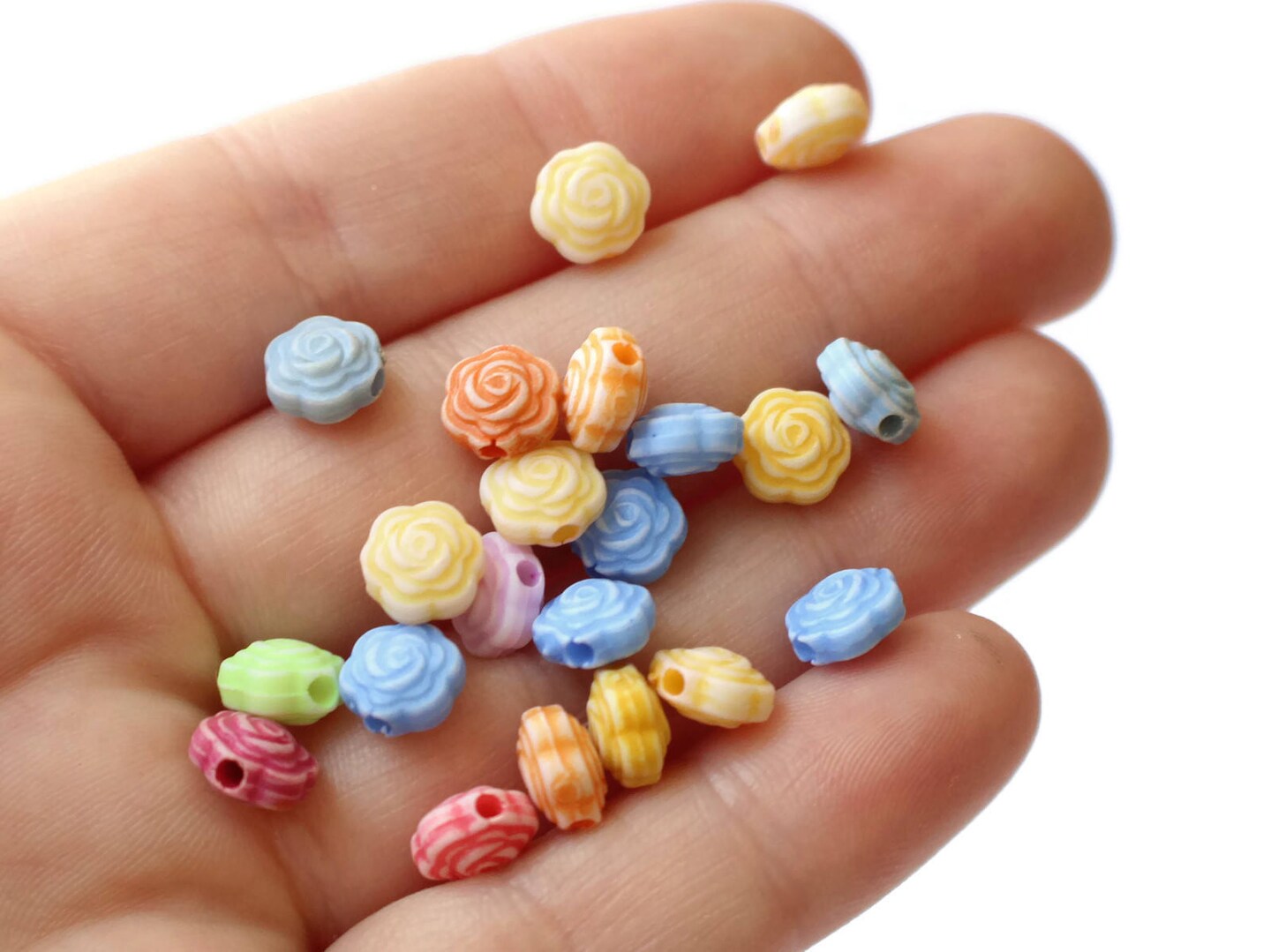 100 8mm Small Plastic Mixed Color Rose Flower Beads