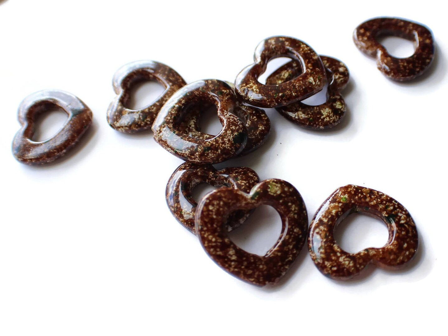 25mm x 29mm Brown Heart Bead Frames Open Heart Plastic Beads Spotted Valentines Beads by Smileyboy | Michaels