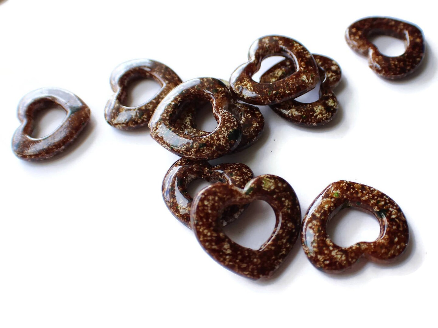 25mm x 29mm Brown Heart Bead Frames Open Heart Plastic Beads Spotted Valentines Beads