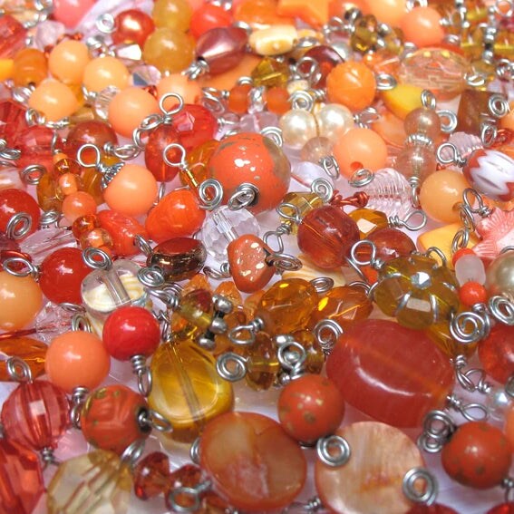 100 Bead Charms Grab Bag, Bulk Dangles in Pink, Red, Orange & Yellow, Adorabilities