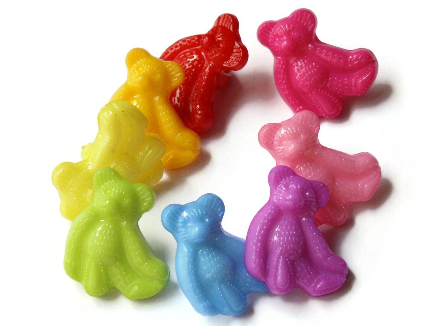 20 Multi-colored Bear Buttons Plastic Shank Buttons Mixed Color Animal Buttons