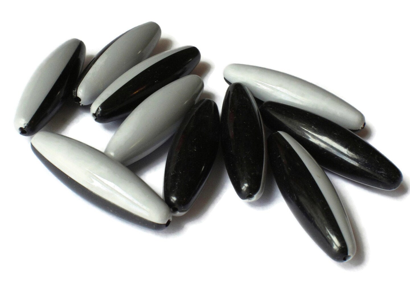 10 40mm Black and Grey Two Tone Beads Vintage Plastic Tube Beads
