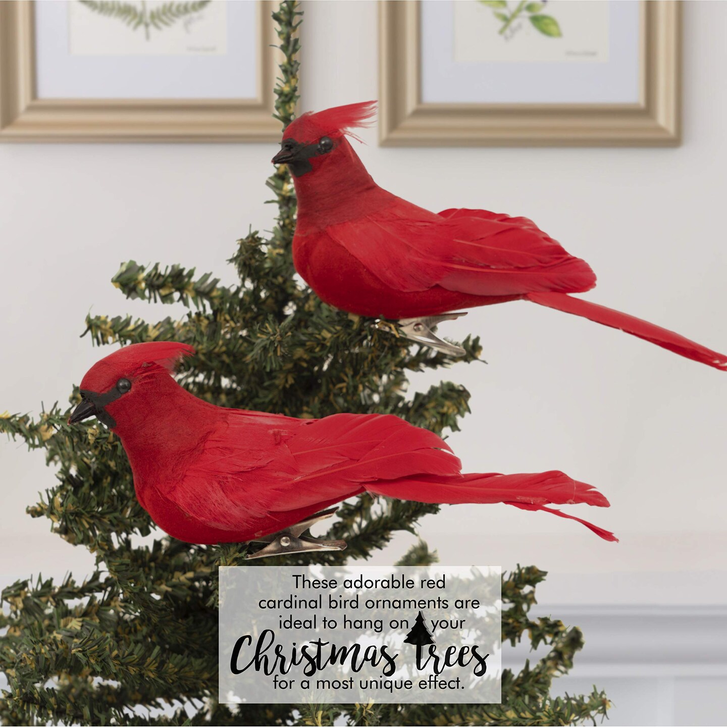 Ornativity Red Cardinal Bird Clips - Christmas Holiday Red Birds Cardinal Tree Ornaments with Clips for Attachment - Pack of 2