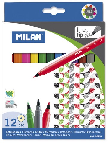 MILAN FINE TIPPED WATER-BASED MARKERS 12 COUNT SET