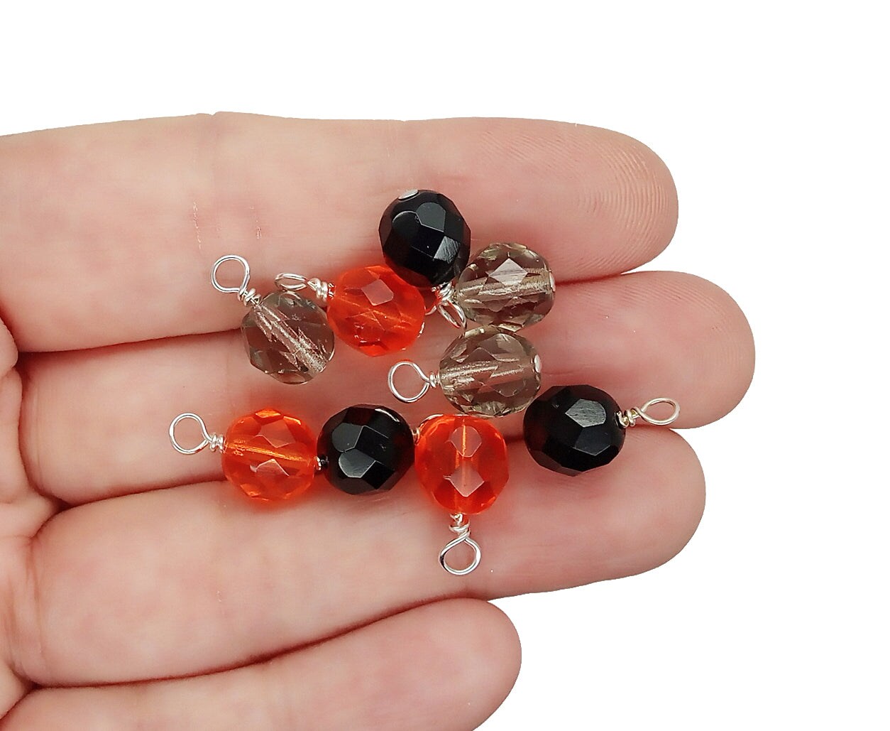 Halloween Bead Dangle Charms with Orange &#x26; Black Fire-Polished Beads, 10 pcs, Adorabilities