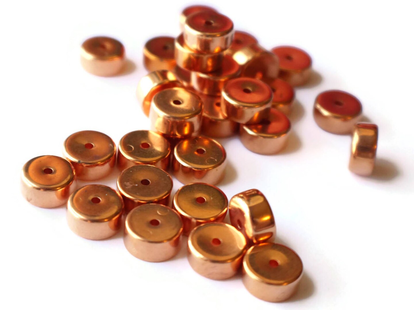 30 10mm Copper Plated Plastic Rondelle Beads Vintage Red Copper Disc Beads