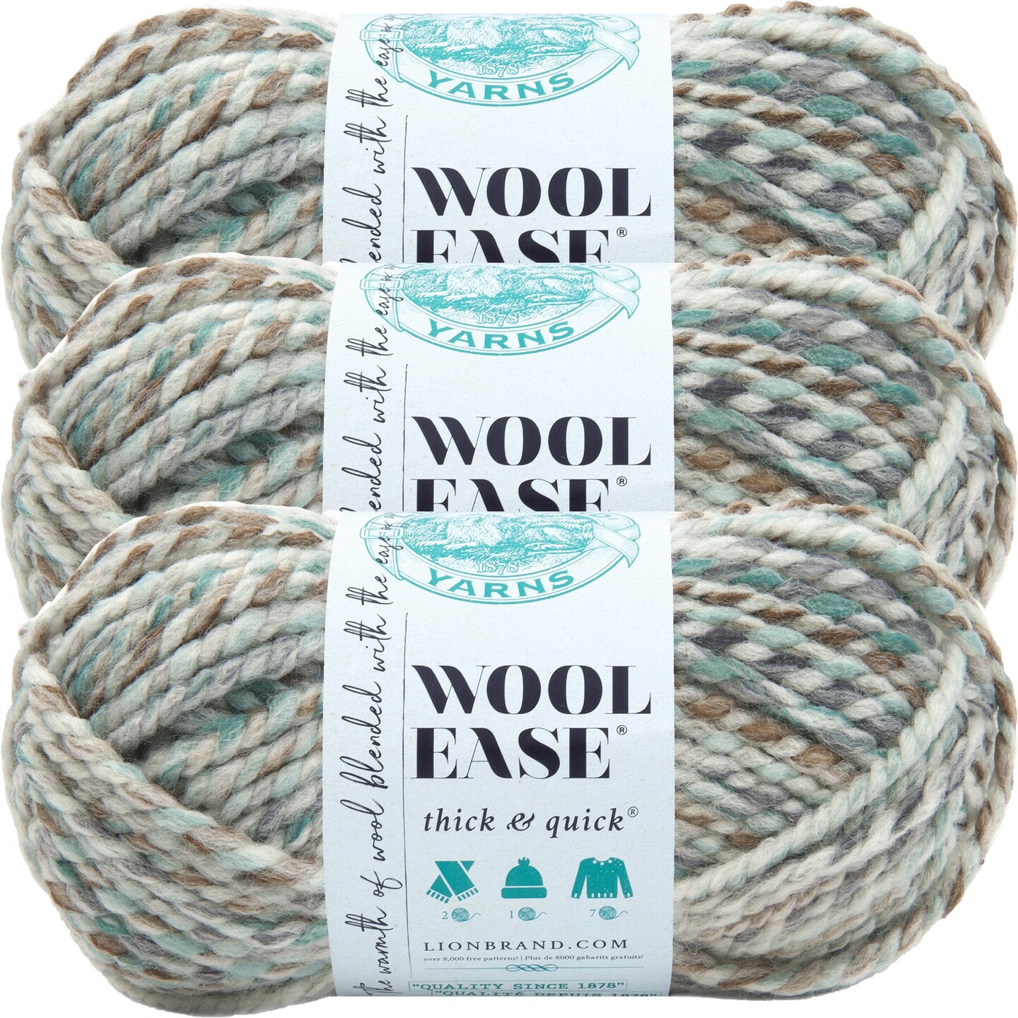 (3 Pack) Lion Brand Wool-Ease Thick &#x26; Quick Yarn - Seaglass