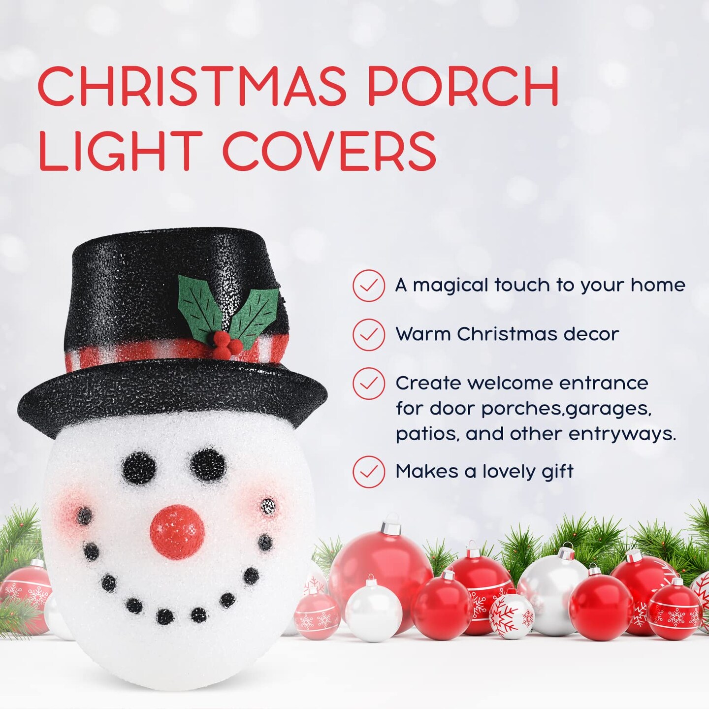 Ornativity Snowman Porch Light Cover - Snowman Head Outdoor Front Porch Lamp Holiday Decoration Covers - Set of 2