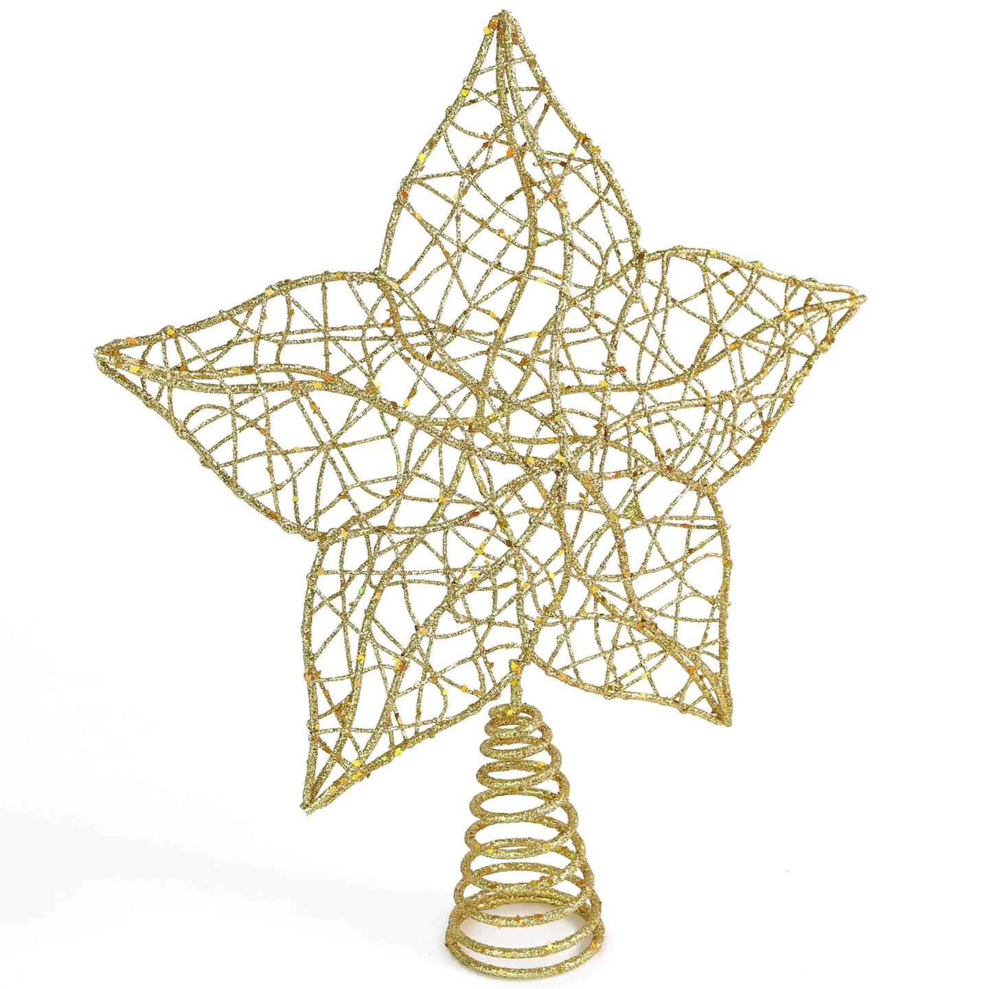 Ornativity Glittered Star Tree Topper - Christmas Gold Sparkle Wire Star Leafy Decoration