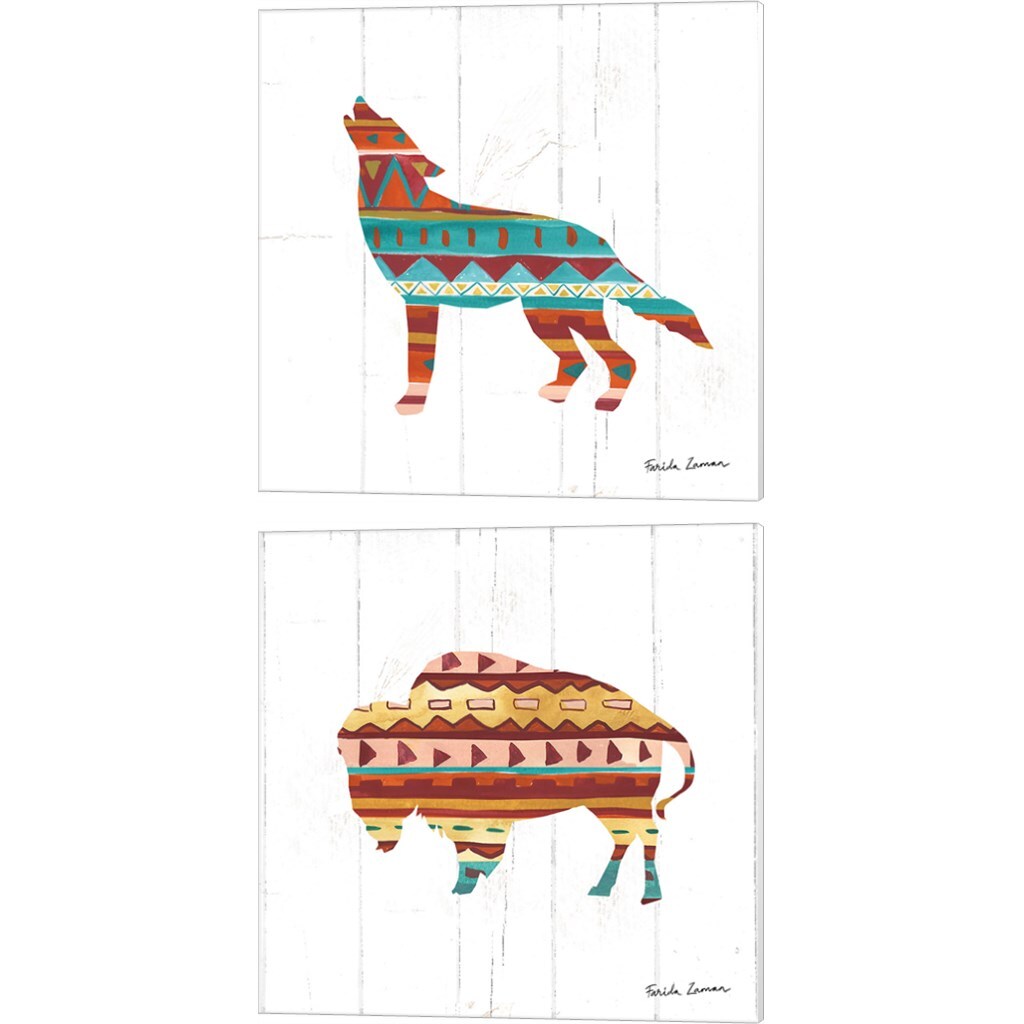 Southwestern Vibes A by Farida Zaman 14" x 14" Canvas Wall Art (Set of 2)