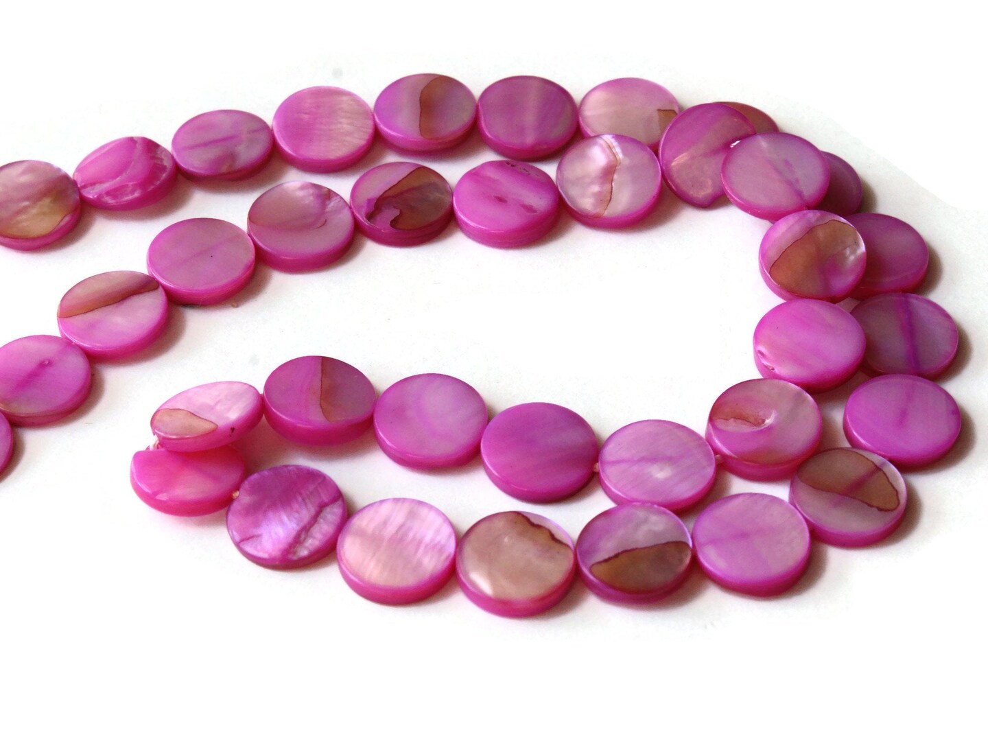 10mm Pink Mother of Pearl Disc Beads Seashell Beads Loose Dyed pink Beads Full Strand Shell Coins