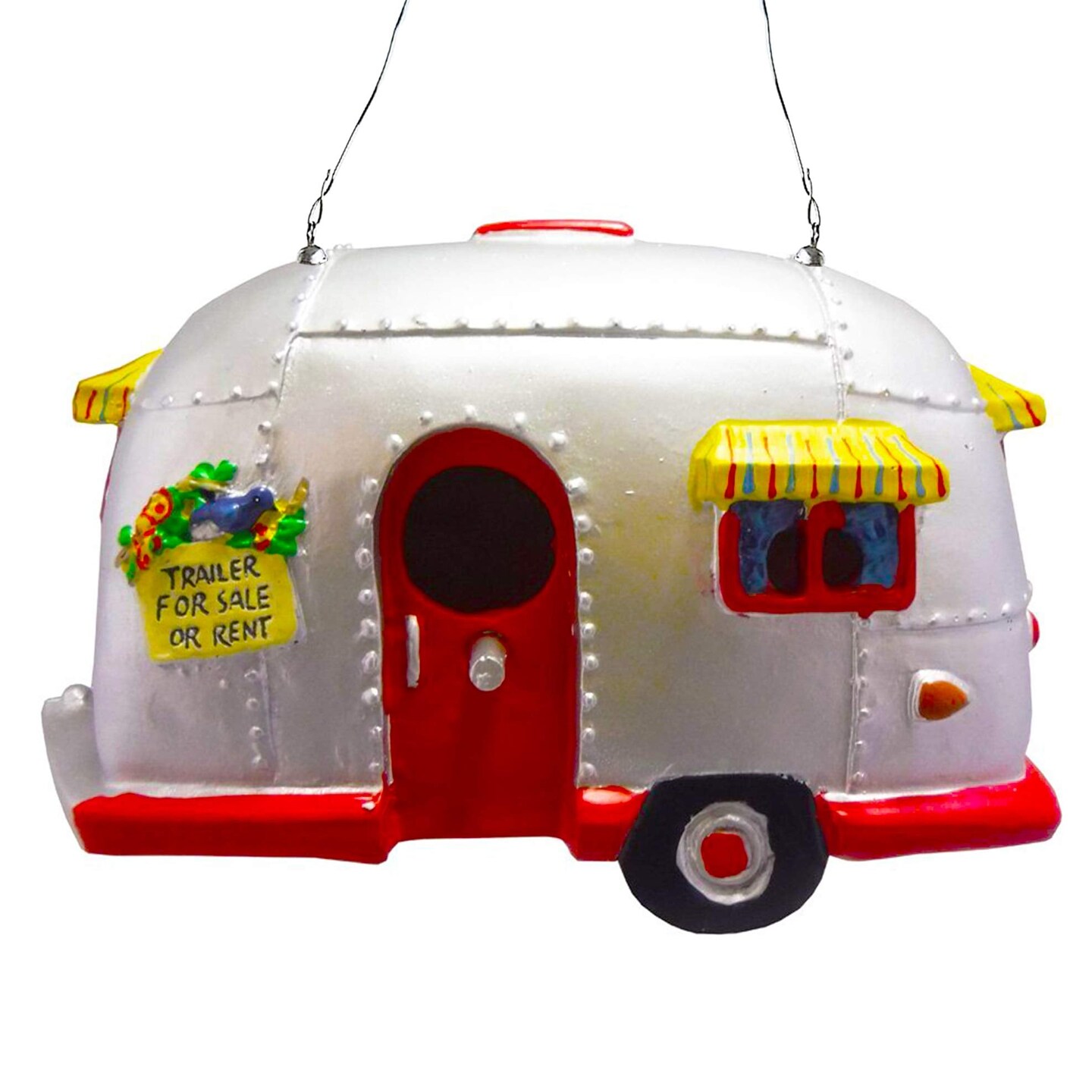 Big Mo's Toys Birdhouse Ornament - White Vintage Bird House RV Trailer Decorations