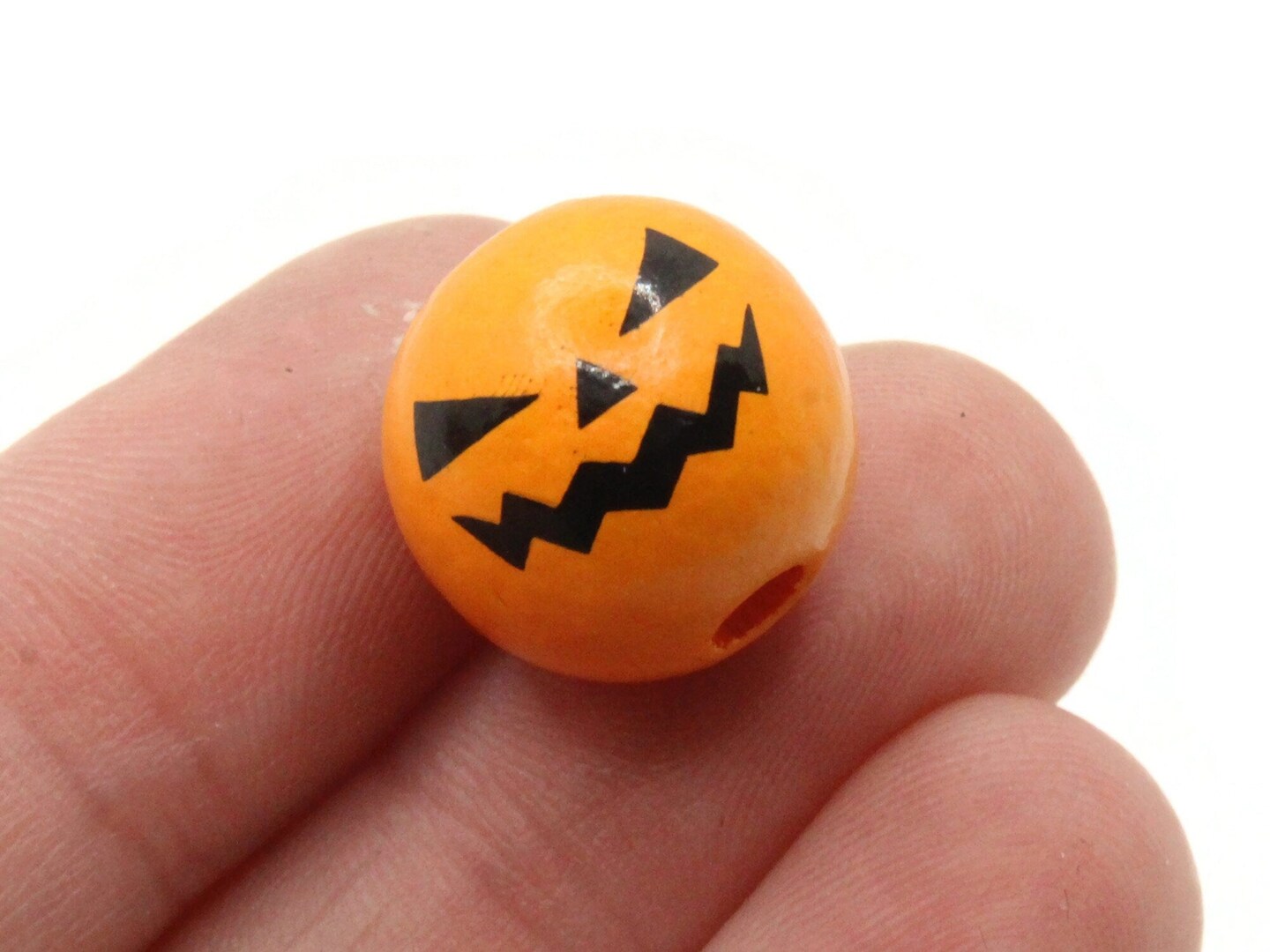 6 16mm Orange and Black Jack O Lantern Round Wooden Pumpkin Beads