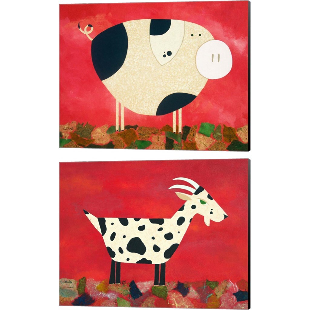 Pig Newton & Vincent Van Goat by Casey Craig 15" x 12" Canvas Wall Art (Set of 2)