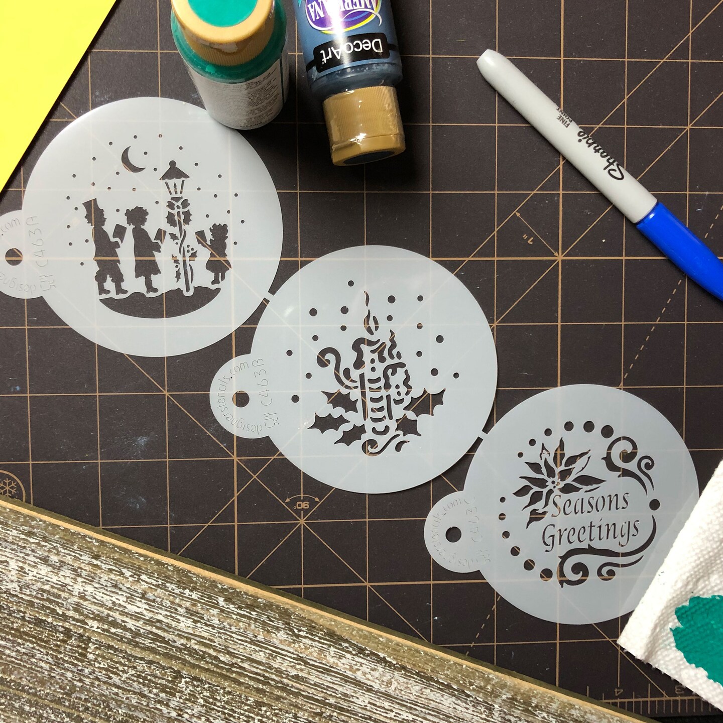 Seasons Greetings Round Cookie Stencil Set | C463 by Designer Stencils | Cookie Stencils for Royal Icing, Airbrush, Dusting Powder |