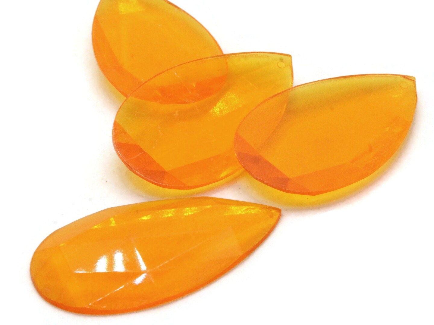 4 50mm Faceted Teardrop Orange Vintage West German Plastic Cabochons