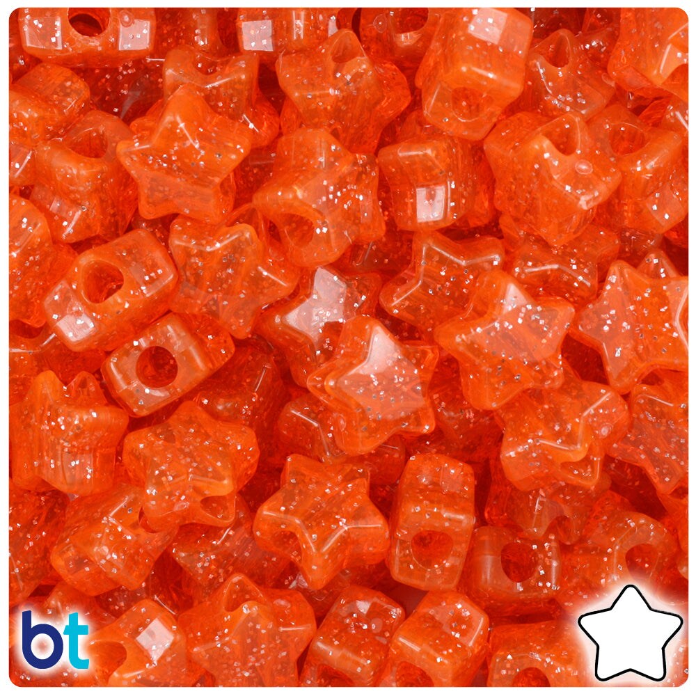 BeadTin Orange Sparkle 13mm Star Plastic Pony Beads (250pcs)