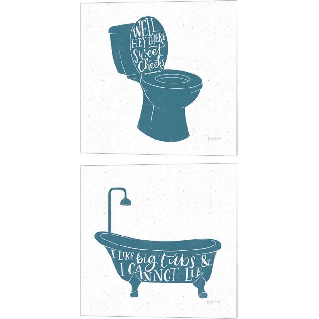Turkish Tile Bathroom Puns by Becky Thorns 14&#x22; x 14&#x22; Canvas Wall Art (Set of 2)