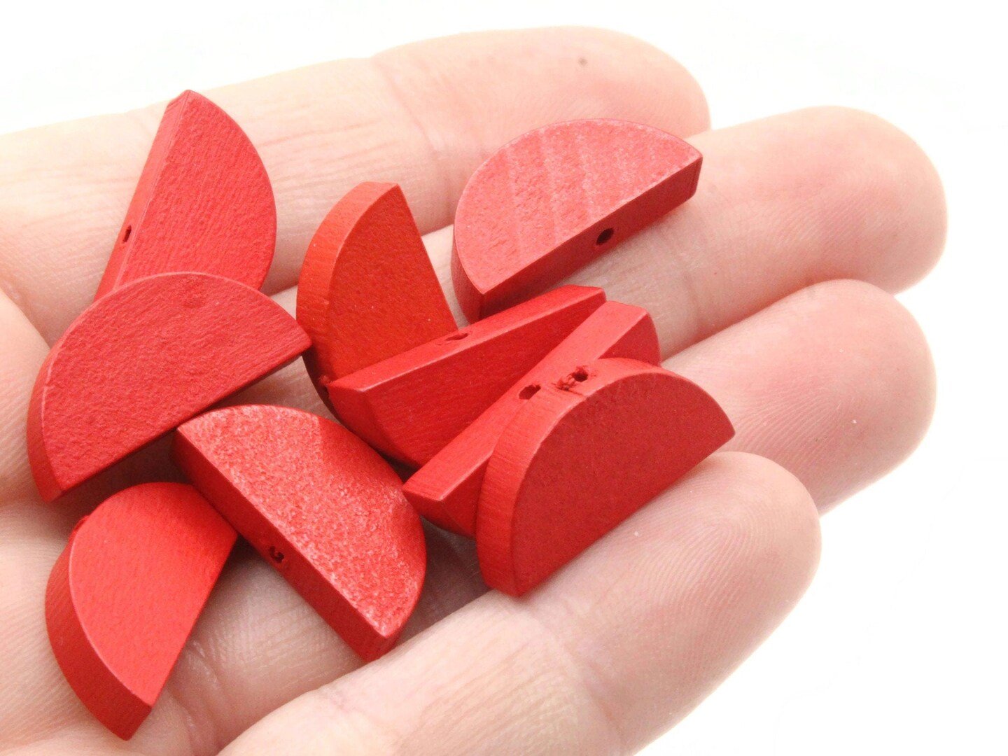 30 20mm Red Semi-Circle Half Coin Wood Beads