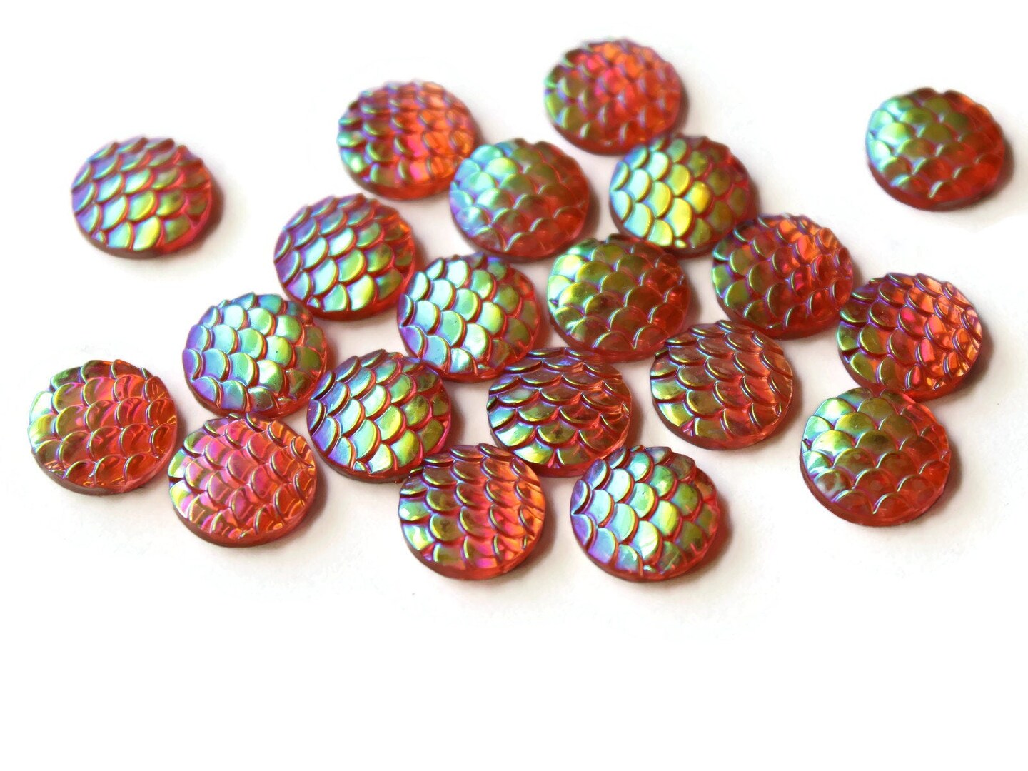 12mm Round Pink Mermaid Scale Flat Back Cabochons