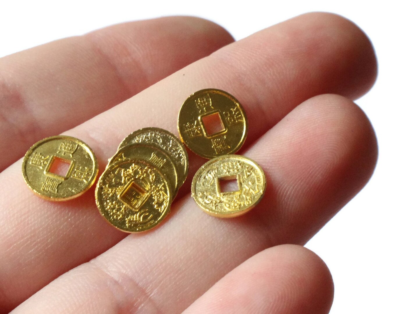 30 10mm Gold Chinese Coin Beads Miniature Replica Money with KangXi