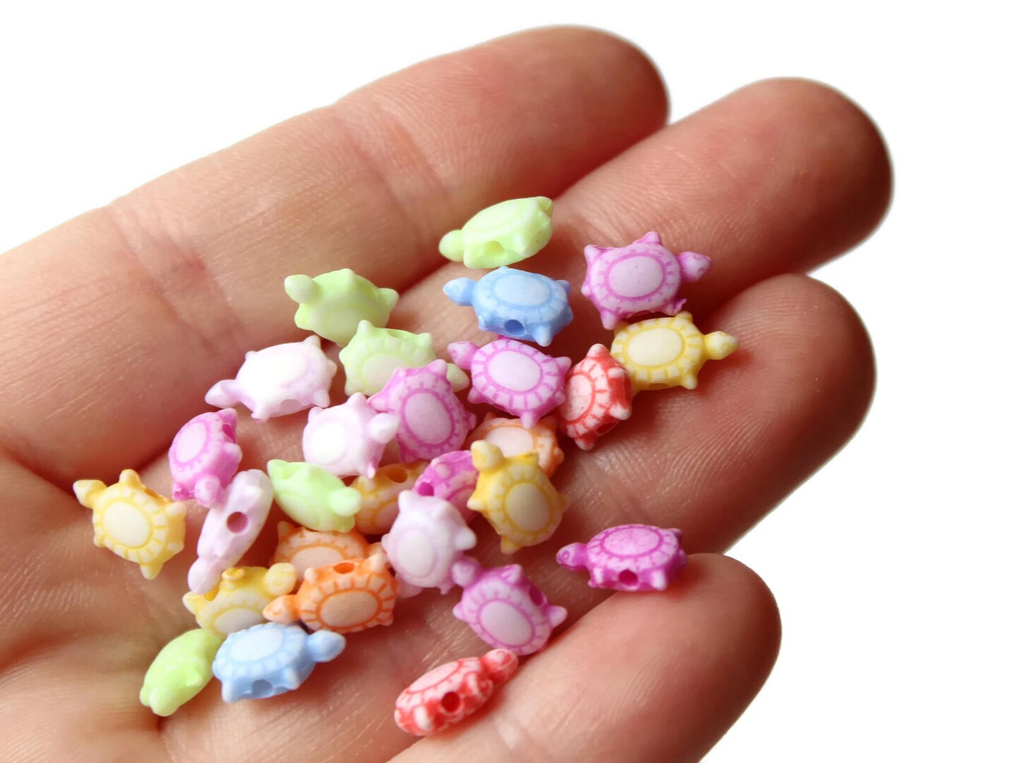 100 Assorted Color Teeny Tiny Turtle Beads 10mm x 7mm Loose Plastic Beads Tortoise Beads