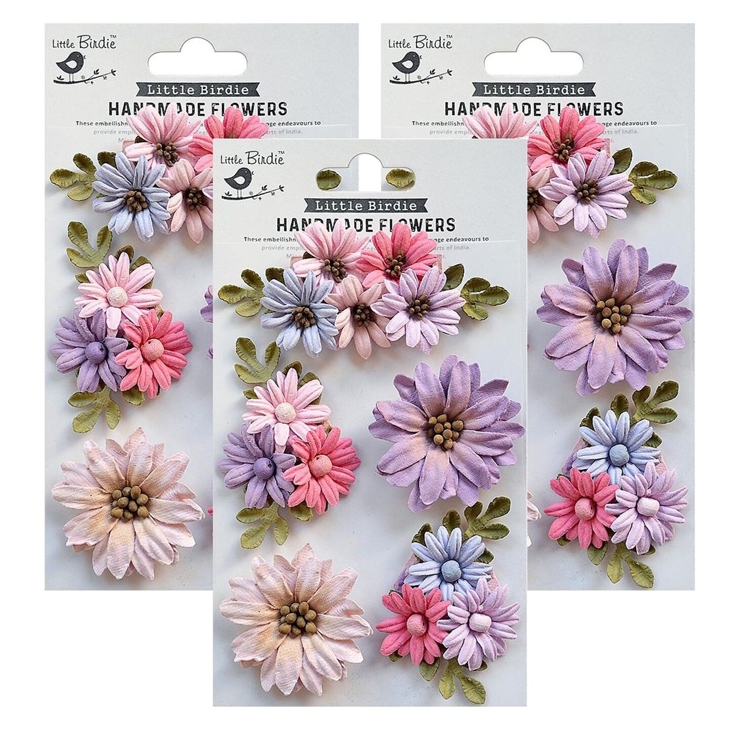 Pack of 3 - Little Birdie Fairy Garden Paper Flowers 5/Pkg-Fairy Sparkle