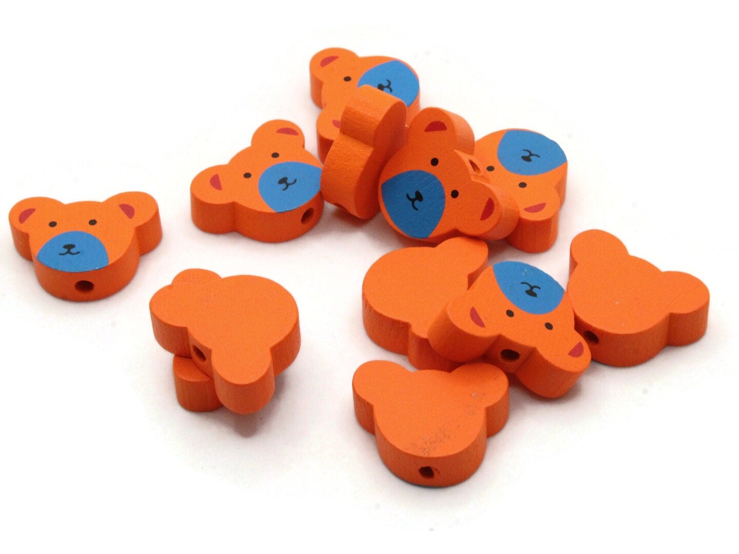12 15mm Orange Wooden Teddy Bear Beads