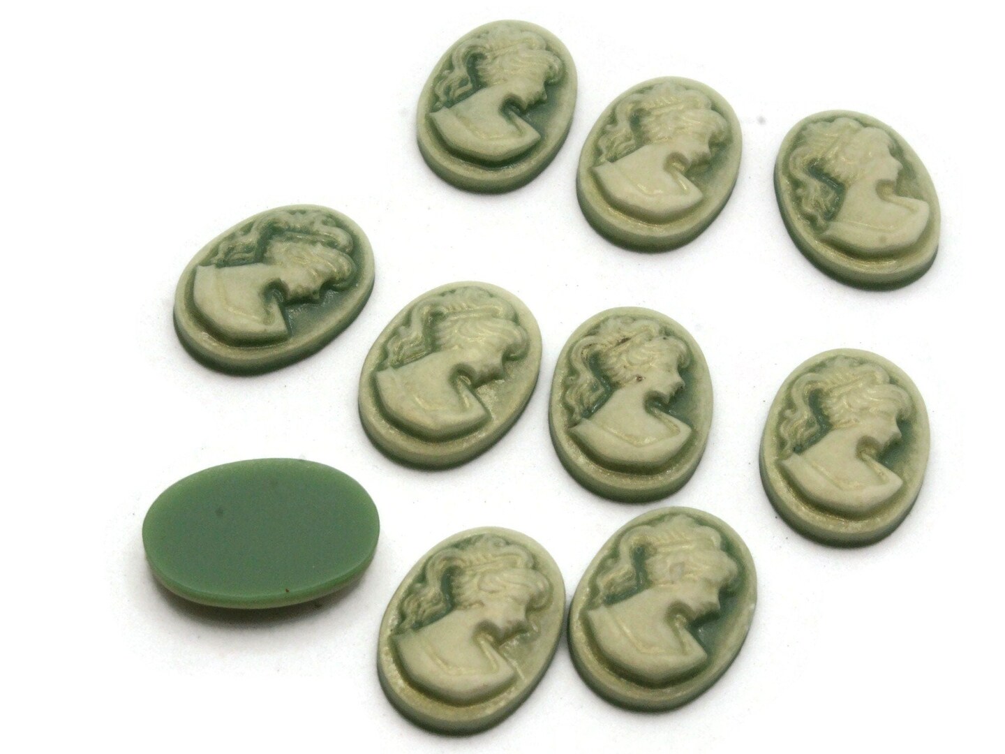 10 18mm x 13mm Green Greek Woman Face Cameo Cabochons