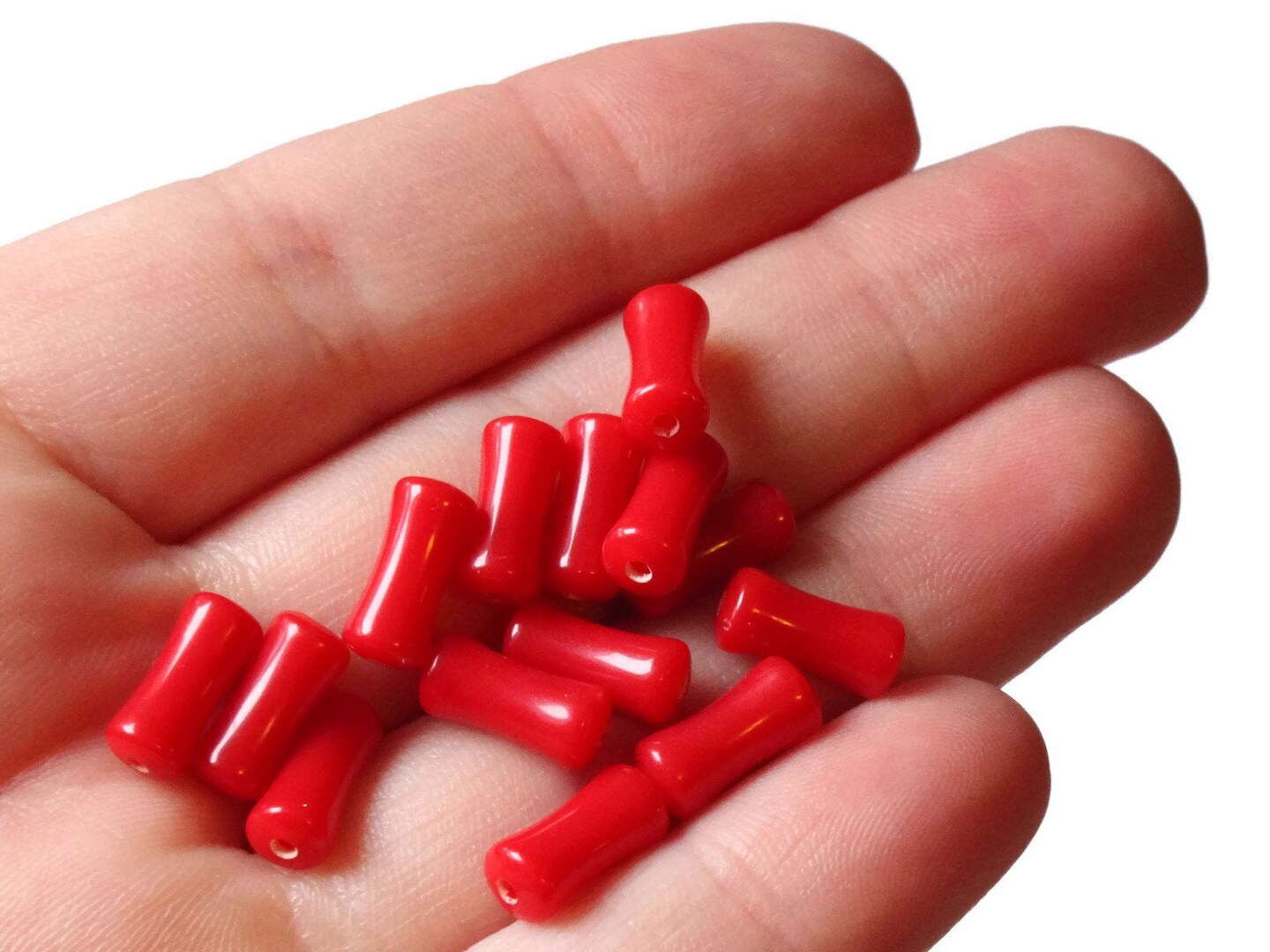 50 11mm Red Beads Tapered Tube Beads Vintage Plastic Beads