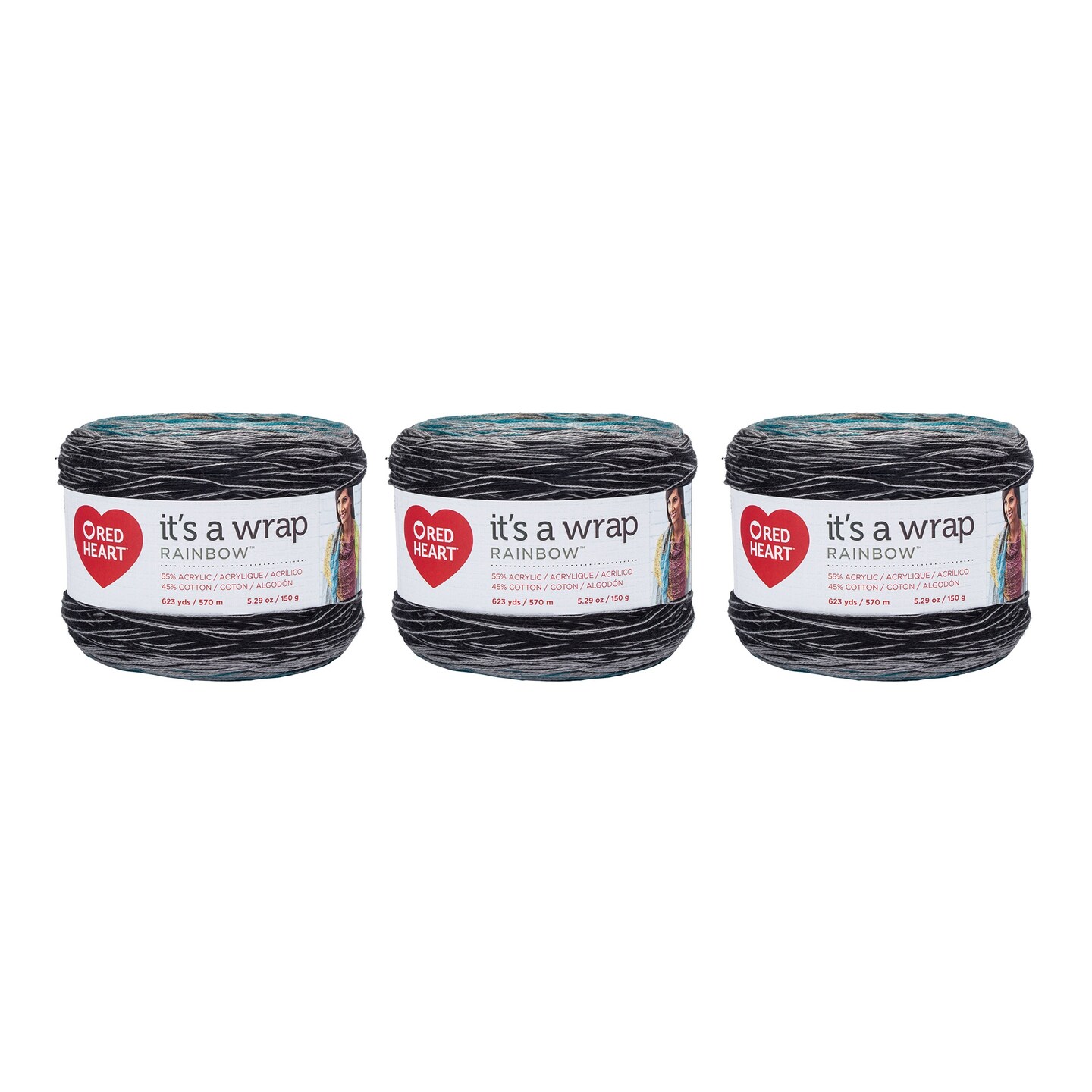 Red Heart It&#x2019;s A Wrap Couture Yarn - 3 Pack of 150g/5.3oz - Acrylic Cotton Blend - 2 Fine - 623 Yards - Knitting/Crochet