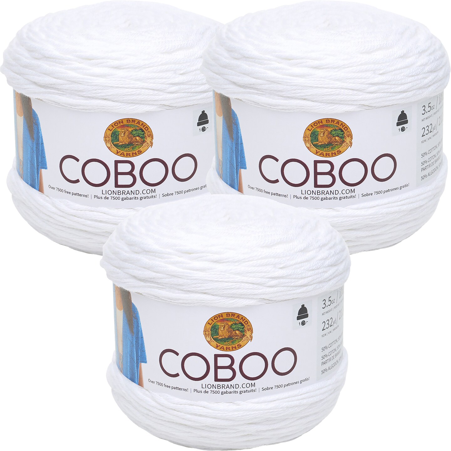 (3 Pack) Lion Brand Coboo Yarn - White