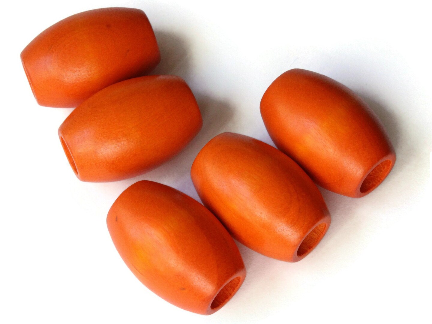 5 32mm Orange Wood Barrel Beads Vintage Macrame Large Hole Beads