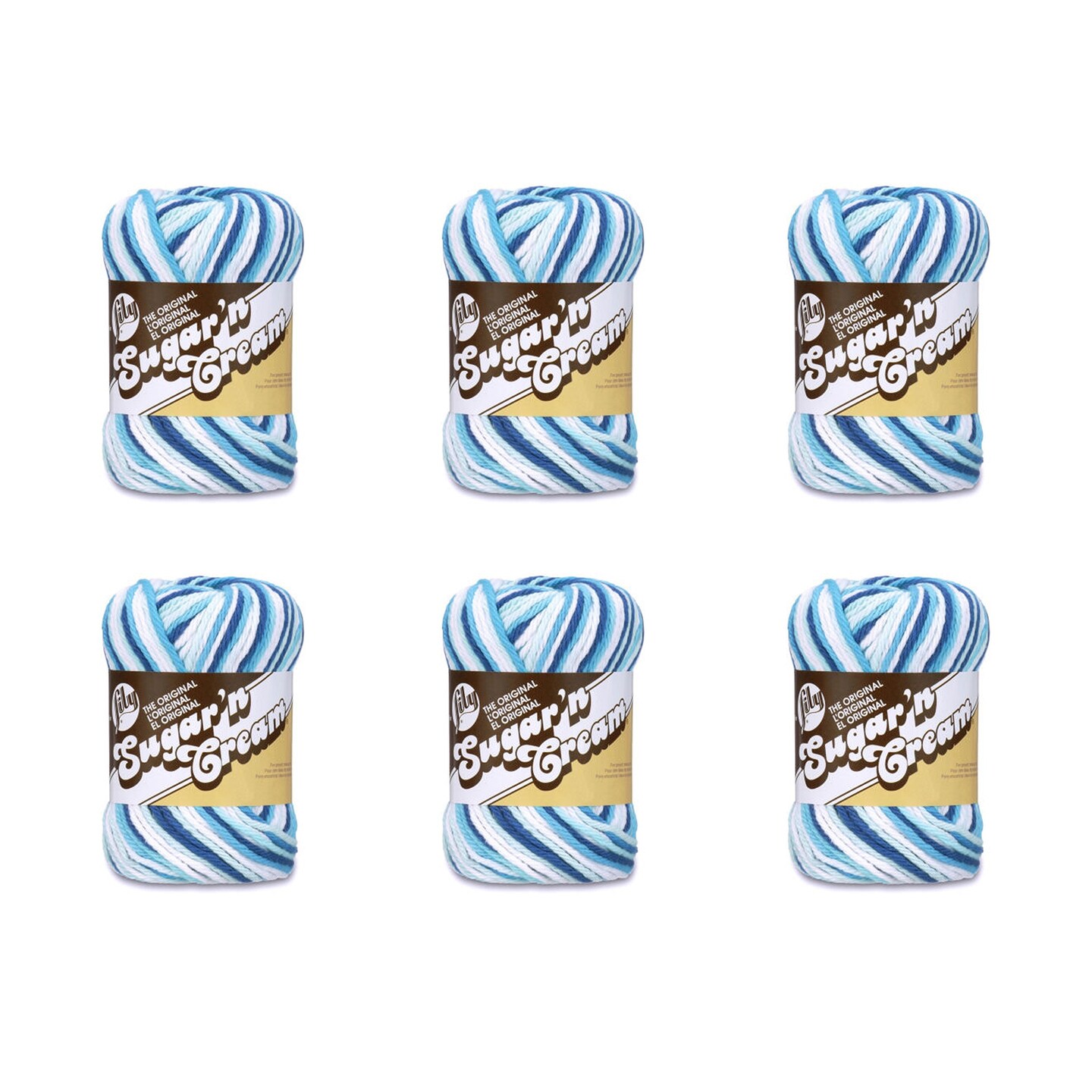 Lily Sugar&#x27;N Cream Hippi Yarn - 6 Pack of 57g/2oz - Cotton - 4 Medium (Worsted) - 95 Yards - Knitting/Crochet