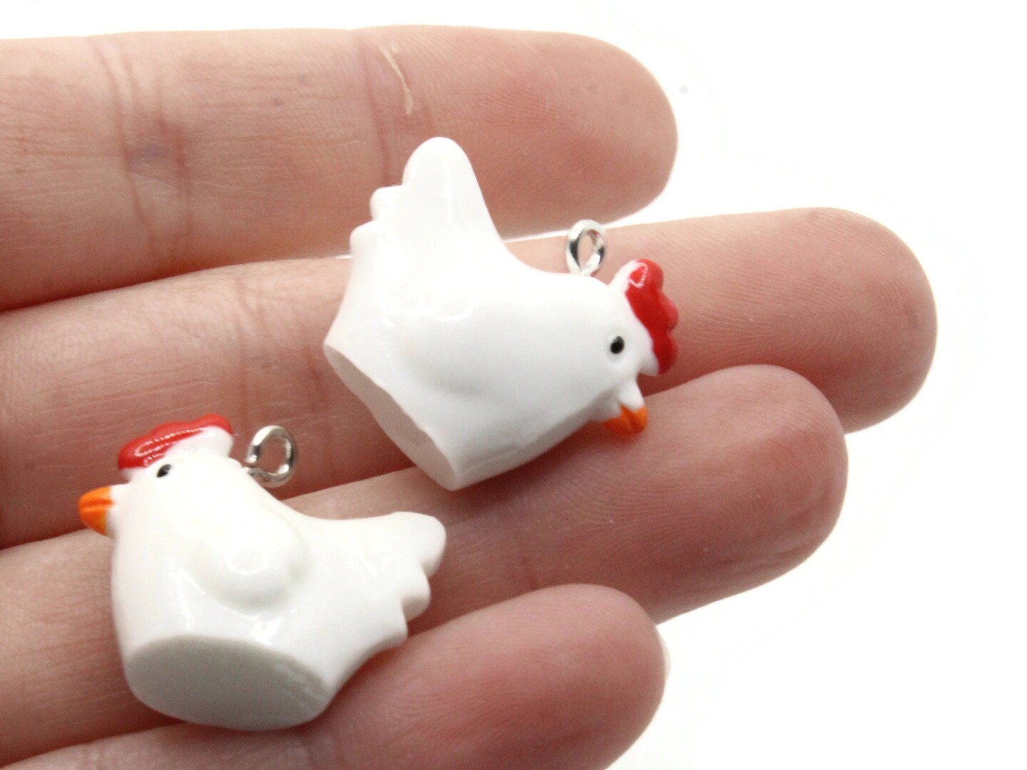 2 20mm White Resin Chicken Charms