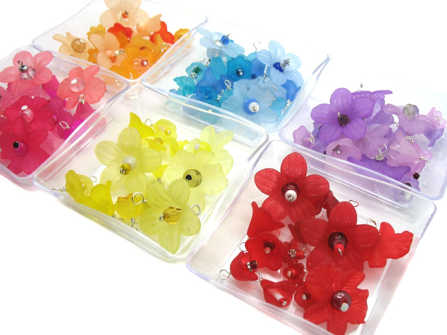 25 Assorted Flower Charms, Rainbow of Colors, Acrylic Flower Bead Dangles, Adorabilities